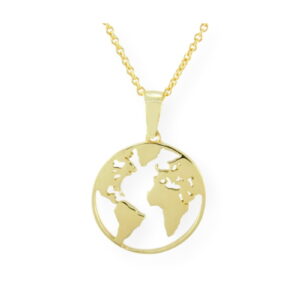 Collier avec pendentif carte du monde en or jaune 10k