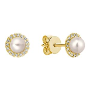 Boucles d'oreilles en perles d'eau douce et diamants en or jaune 10k