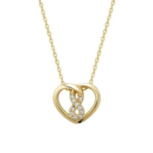 Chaine et pendentif coeur infinity avec diamant en or jaune 10k
