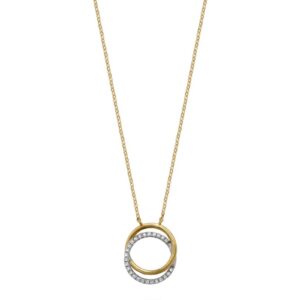 Collier pendentif double cercle avec diamant en or jaune
