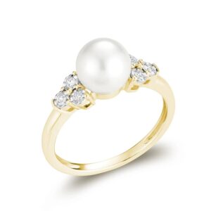 bague perle avec 6 diamant en or jaune 10k