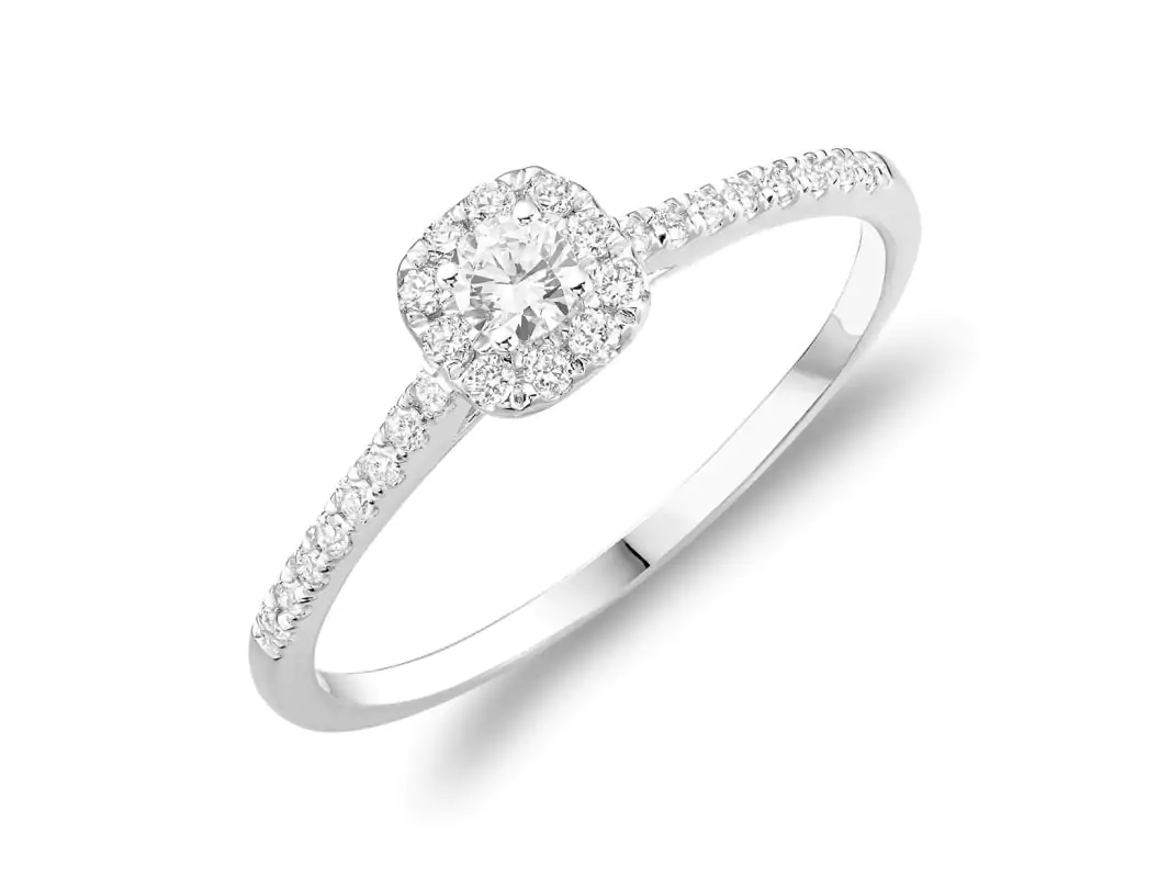 Bague de fiançailles en halo 0.21ct de diamant or blanc 10k