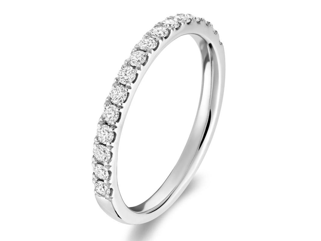 Jonc de mariage semi-éternité avec diamants en or blanc 14k